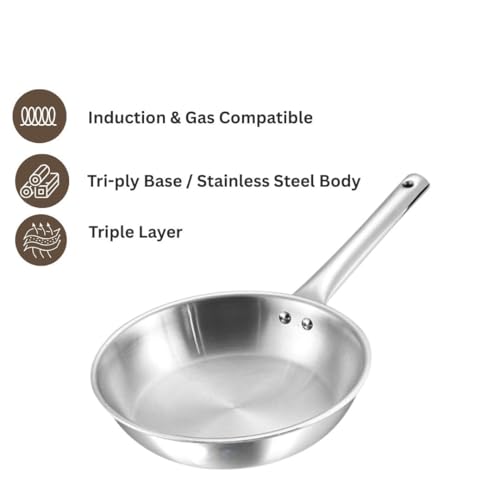 Image of Mumma's LIFE Triply Frying Pan | Stainless Steel Pan with Lid, Induction & Gas Stove Compatible, Quick & Even Cooking, Healthy Non-Stick Frying, Omelette, Egg 1.6 L, 24 cm