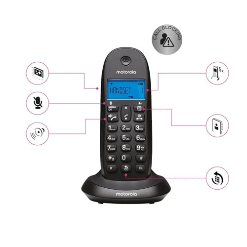 Motorola C1001CB+ – Digitales DECT-Schnurlostelefon – Anrufblockierungsmodus, Anrufer-ID, Freisprecheinrichtung, Telefonbuch mit 50 Nummern, hintergrundbeleuchteter Bildschirm – Schwarz – Bild 3