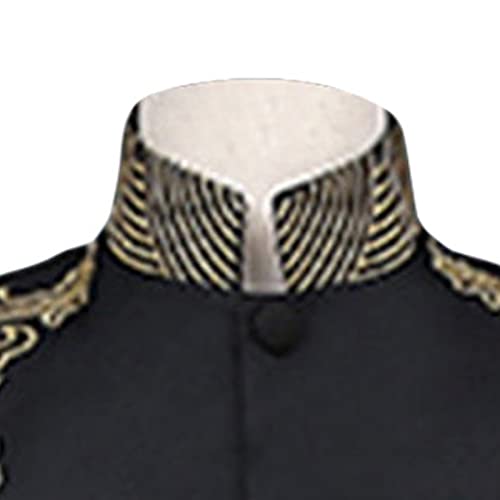 Men's Chinese Tunic Suit 2 Piece Vintage Mandarin Collar Blazer Pant Set Traditional Luxury Formal Suit Sets (Black,Medium)3