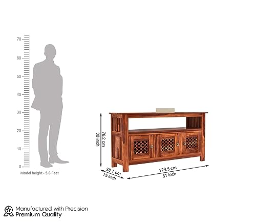 Image of SHIKHA WOOD CRAFT Solid Sheesham Wood Sideboard Cabinet with 3 Door and 1 Open Shelf | Multipurpose Wooden Storage Organizer Furniture for Bedroom, Kitchen, Home, Living Room and Office (Honey Finish)