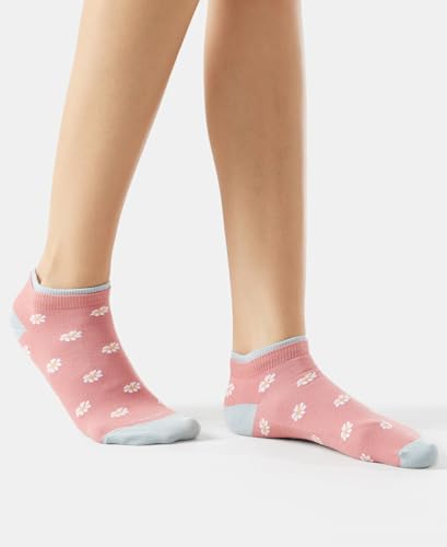 Jockey 7480 Women's Compact Cotton Stretch Low Show Printed Socks with Stay Fresh Treatment (Pack of 2)_Niagara Mist & Brandied Apricot_FREE SIZE - Image 3 thumbnail
