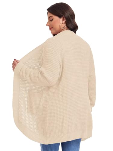 Image of LARACE Long Cardigans for Women Plus Size Tops Open Front Sweaters with Pockets Waffle Ribbed Sleeve Loose Fall Outwear
