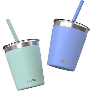 CUPKIN Baby Sippy Cups for Toddlers – The Original 8 oz Stackable Stainless Steel Baby Cup – Set of 2 Powder Coated…