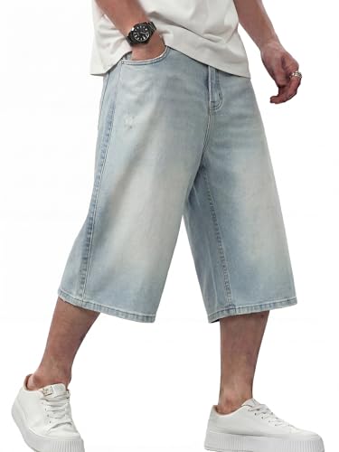 JMIERR Jeans Shorts Herren 3/4 Baggy Kurze Hosen Sommer Casual Weite Bermuda Kurze Jeans Herren Stretch Y2K Streetwear Denim Shorts Loose Fit Freizeithosen,Hellblau 3XL