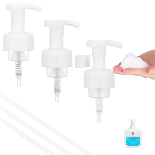 Image of Segbeauty 3pcs White Foaming Hand Soap Pump Replacement, Countertop Foam Soap Dispenser Pump Heads, Foaming Dispenser Pumps for Bathroom Shampoo Bottle, 42 Thread Size Face Wash Bottle Replace Caps