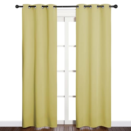 Image of NICETOWN Window Curtain Panels, Thermal Insulated Solid Grommet Blackout Draperies /Drapes for Basement (Paler Yellow, 1 Pair, 34 by 84-inch)