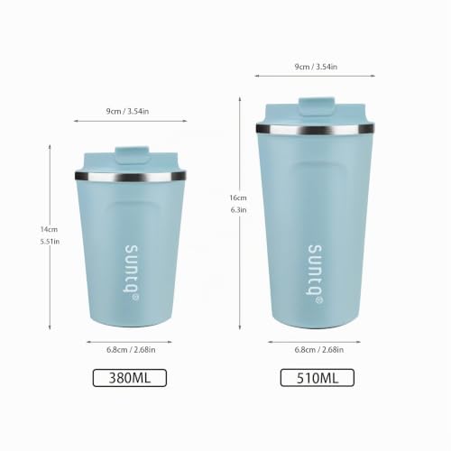 Foto von SUNTQ Kaffeebecher to go aus Edelstahl - Thermobecher Doppelwand Isoliert - Kaffeetasse mit Auslaufsicherem Deckel Wiederverwendbar (Himmel Blau, 510ml)