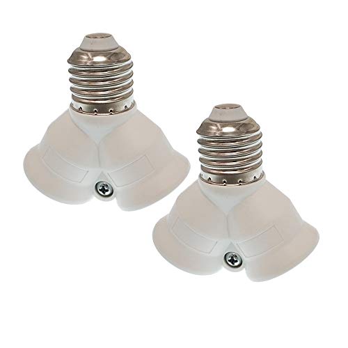 2pcs E27 to 2E27 Medium Screw CFL LED Lamp Holder Conversion Light Bulb Socket Base 2E27 Y Shape Splitter Adapter Increase Brightness Heat Resistant PBT(E27 to 2E27)