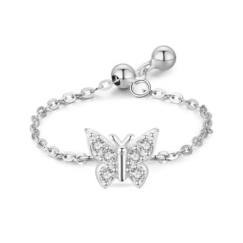 Bague femme 925 avec chaîne papillon et oxyde de zirconium cubique
