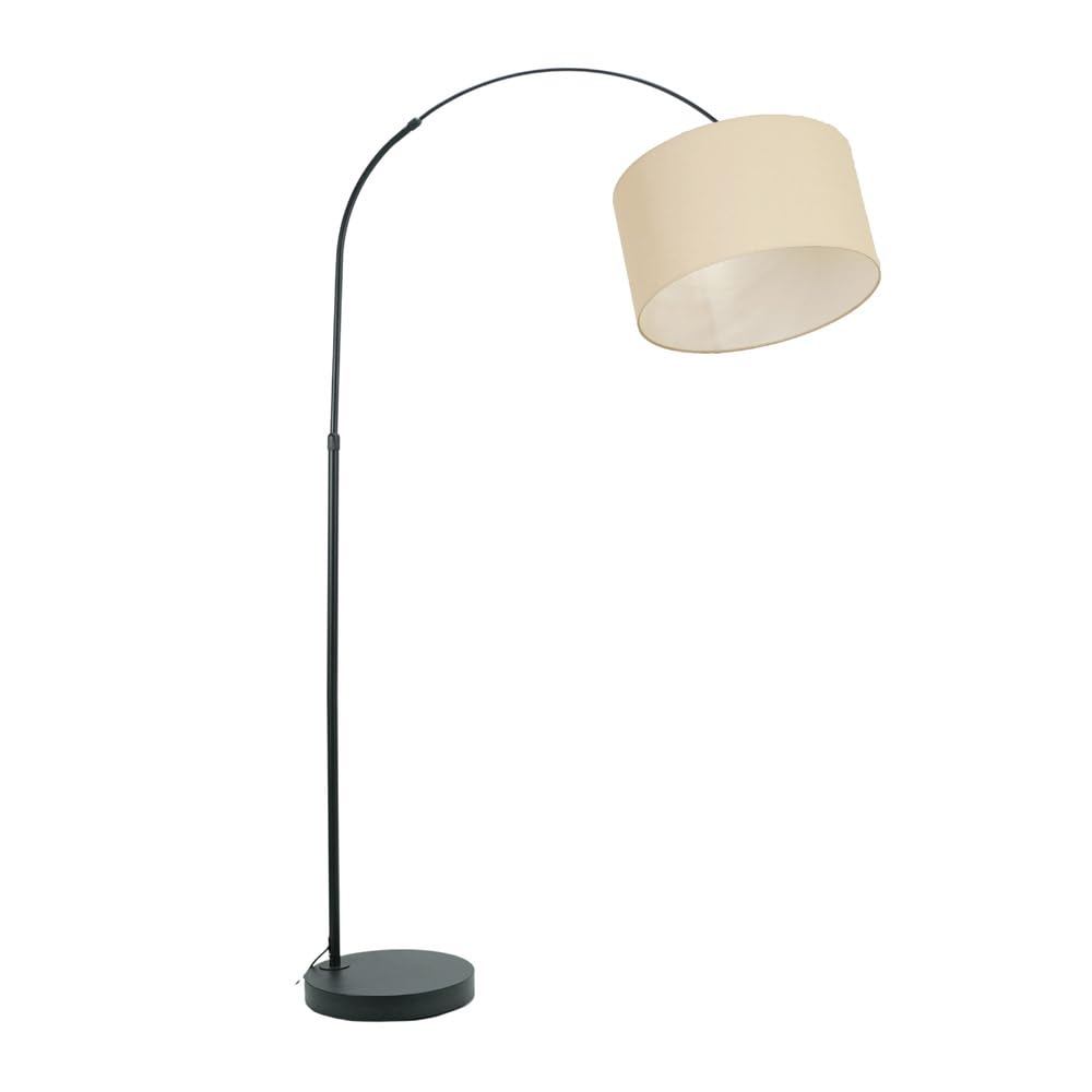 ValueLights | Black Metal Arched Stem Curved Arm Floor Lamp with Cream Drum Shade for Living Room Lounge | Floor Lamps, Home Décor & Improvement Essential | Included LED Bulb