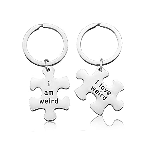 Image of SIlver Valley Two Set Puzzle Keychain Customised Personolised Name Keyring Stylish Couple Gift for Girlfriend Boyfriend Available in Four Colors (Silver)