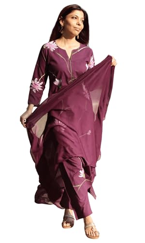 Image of ANNI Designer Women Rayon Viscose Straight Fit Floral Printed Kurta Pant Dupatta Set | V Neck Three Quarter Sleeve Outfit | Soft Lightweight Fabric | Elegant Comfortable Office Casual Wear