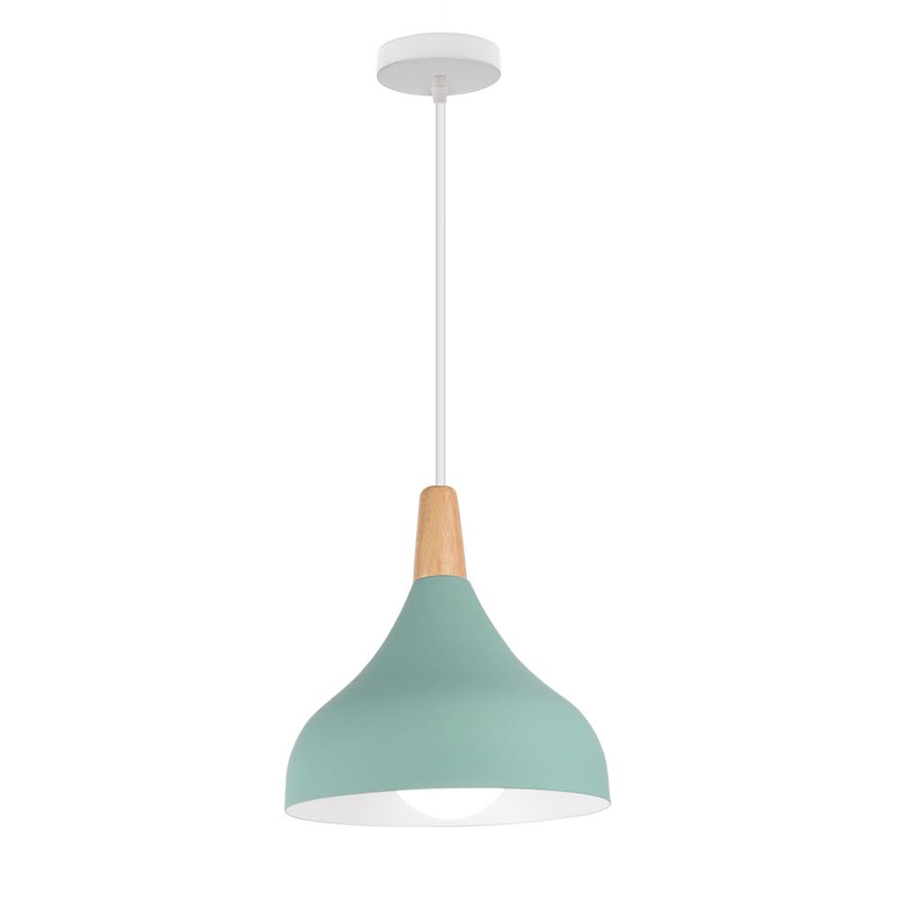 LYMSXAZOU Wood Pendant Light Nordic Metal Hanging Ceiling Lamp Dome Kitchen Island Lighting Fixture Single Head Chandelier E27 Suspended Lights for Dining Table Bedroom Cafe Bar Star of