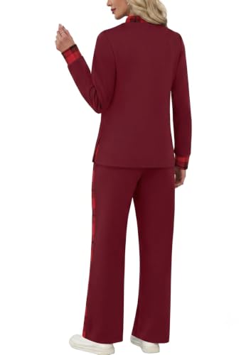 Image of WIHOLL Two Piece Sets for Women Fall Travel Vacation Outfits 2026 Long Sleeve Lounge Sets Side Slit Wide Leg Pants XS-3XL