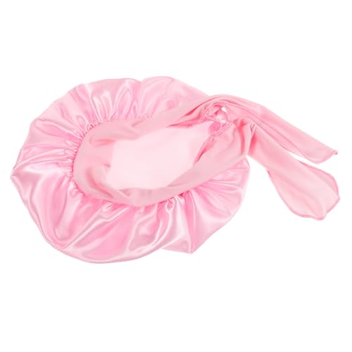 Image of COOLHIYA Soft Milk Silk Beanie with Satin Ribbon Cozy Newborn Headscarf Hat for Sleep Wind Protection for Newborn Essential Pink