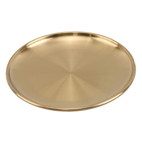 Plate Dining Stainless Steel Golden Storage Tray Luxurious Brass Gold Round Plate Fruit Cake Steak Snack Kitchen 23cm