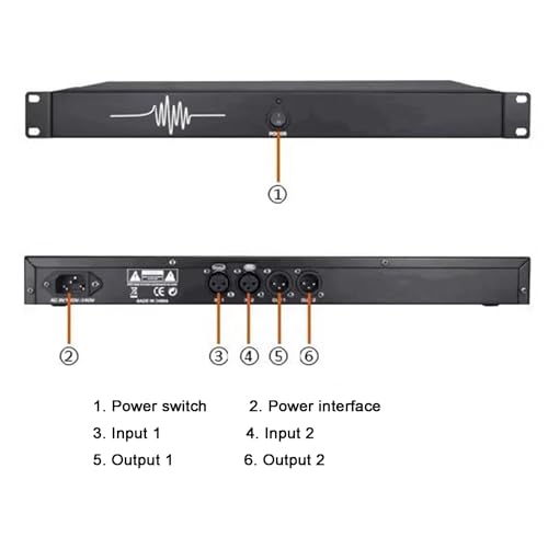 Procesador de audio antiultrasonido 2 entradas y 2 salidas, supresor profesional de retroalimentación para micrófono, activación automática antiultrasonido, aumento de transmisión de sonido de 5 a 14 dB, para escenarios y presentaciones miniatura 4