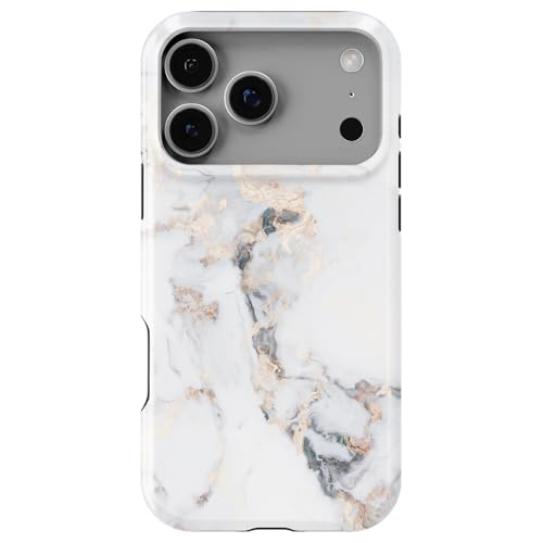 Coque iPhone 17 Pro marbre blanc doré, protection hybride élégante et antichoc