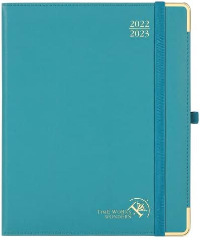 POPRUN Executive 2023 Diary Week to View 22 x 16.5 cm, 2022-2023 Weekly Planner ( Sep'22 to Dec'23) Monthly Tabs, 100 gsm FSC® -certified Paper, PU Leather Hardback, Blue Green