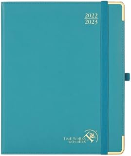 POPRUN Executive 2023 Diary Week to View 22 x 16.5 cm, 2022-2023 Weekly Planner ( Sep'22 to Dec'23) Monthly Tabs, 100 gsm FSC® -certified Paper, PU Leather Hardback, Blue Green