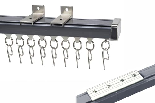 Image of MetDeals Aluminium Deluxe Silent Channel Curtain Track with Connector & Runners & Wall Fit,Hook,End Caps, Screw & Wall plug|Curtain Rail System for Home & Office(Grey Color,4.5+4.5 Feet)