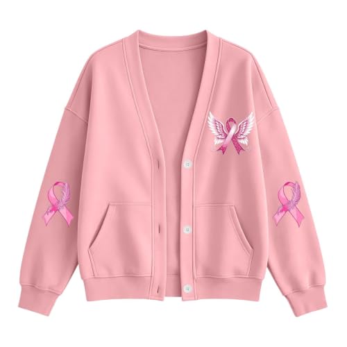 Breast Cancer Awareness Sweatshirts for Women Fall Button Down Jacket - image 4