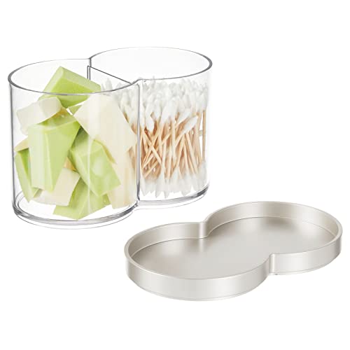 Mdesign Plastic Canister Jar Organizer Set With Storage Lid - Home Decor Holder For Bathroom/Restroom Vanity Countertop, Cabinet - Holds Cotton Balls, Soap, Lumiere Collection, Clear/Matte Satin #TOP5