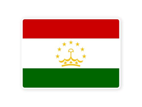 Sticker drapeau TADJIKISTAN tadjik 10cm(S) - 28cm(XL) autocollant bord blanc (taille S : 10cm x 7cm)