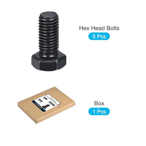 Image of METALLIXITY Hex Bolts (M12-1.75x25mm) 5Pcs, 8.8 Grade Carbon Steel Fully Threaded Black Oxide, Coarse Thread UNC Hex Head Screw Bolt - for Furniture Repair