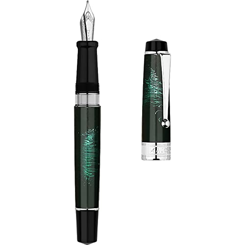 Erofa Majohn T5 Piston Fountain Pen Green Fireworks Medium Nib, Large Ink Capacity Writing Pen Set With Box #TOP1