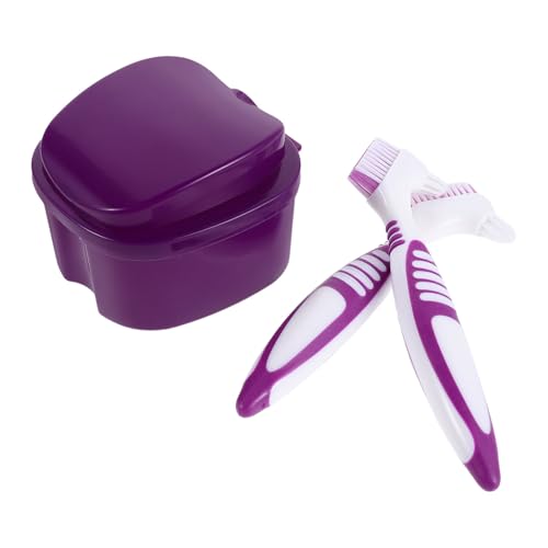 OUNONA Set Spazzolino per Dentiere a Doppia Faccia con Custodia Porta Protesi Dentarie Compatta Contenitore per Ammollo e Organizer per Apparecchi Ortodontici per Viaggi e Uso