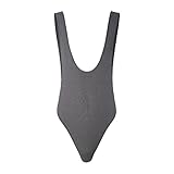 Soluo Men's Deep U Bodysuit Leotard Wrestling Singlet Jumpsuits Underwear Active Sport Jockstrap Bodywear Undershirt, Grey-1pc, Small