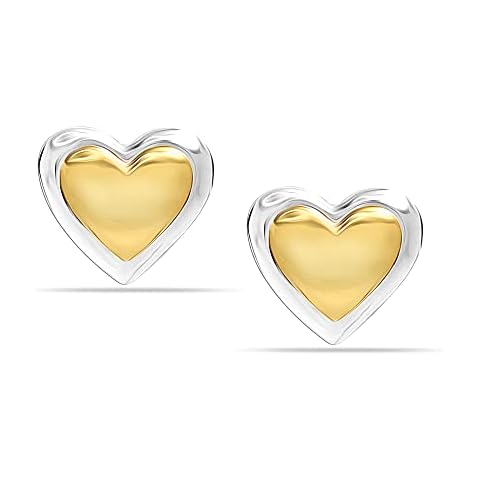 LeCalla 925 Sterling Silver Domed Two-Tone Heart Stud Earrings for Teen Women Cover