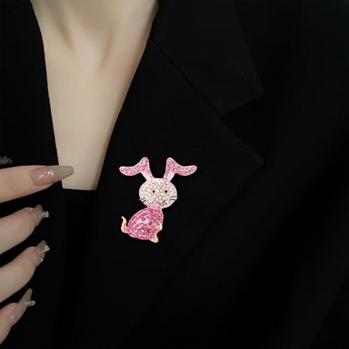 Image of Rabbit Pin,Easter Pins,Rhinestone Pink Rabbit Animal Brooch for Women,Cute Crystal Cartoon Bunny Brooches Lapel Pins Clothing Dress Accessory Birthday Easter Holiday Jewelry Gift