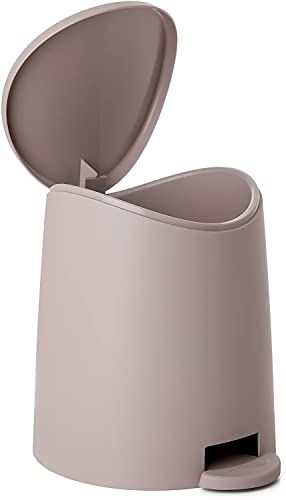 Image of Small Plastic Bathroom Set 3 qt Taupe Plastic Compact Trash Can, and Toilet Bowl Cleaner Brush with Holder - Matching Toilet Set