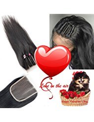 ZIYU Hair Brazilian Hair Three Way Part Lace Closure Straight Natural Color 130% Density Unprocessed Brazilian Virgin Human Hair (14" Straight)
