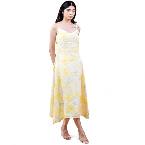 Image of Orla Floral Slit Midi Dress for Women - Sleeveless Sweetheart Neck Calf Length Dress