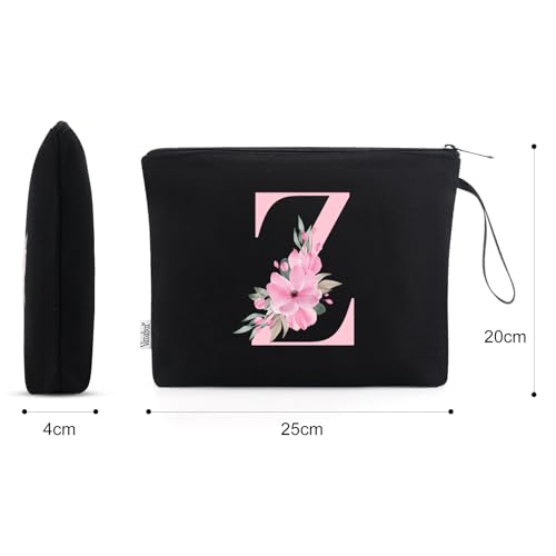 Image of Vavabox A-Z Personalized Makeup Bag, Birthday Gifts for Women Mom, Gifts for Best Friend, Bride Bridesmaid Cosmetic bag (Z, 02-Black)