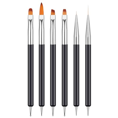 BUTBU 6Pcs Pinceau Nail Art Ongles, Double Extrémité Nail Art Dotting Pen, Pinceaux Peinture Professionnels Pinceaux en Détail à Ongles Trousse pour Vernis...