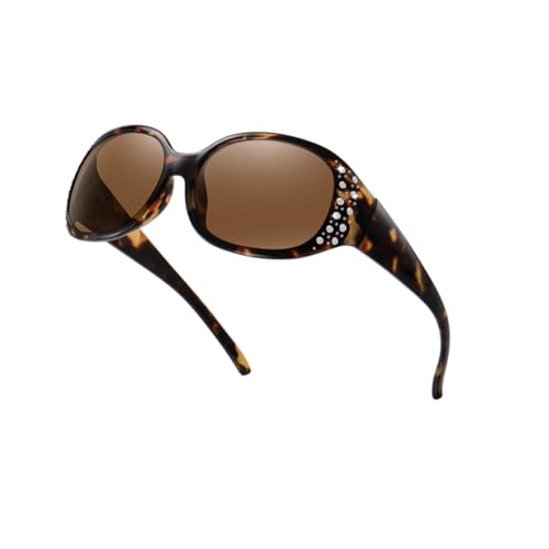 Lunettes de soleil ovales pour femme monture rétro à strass brillants