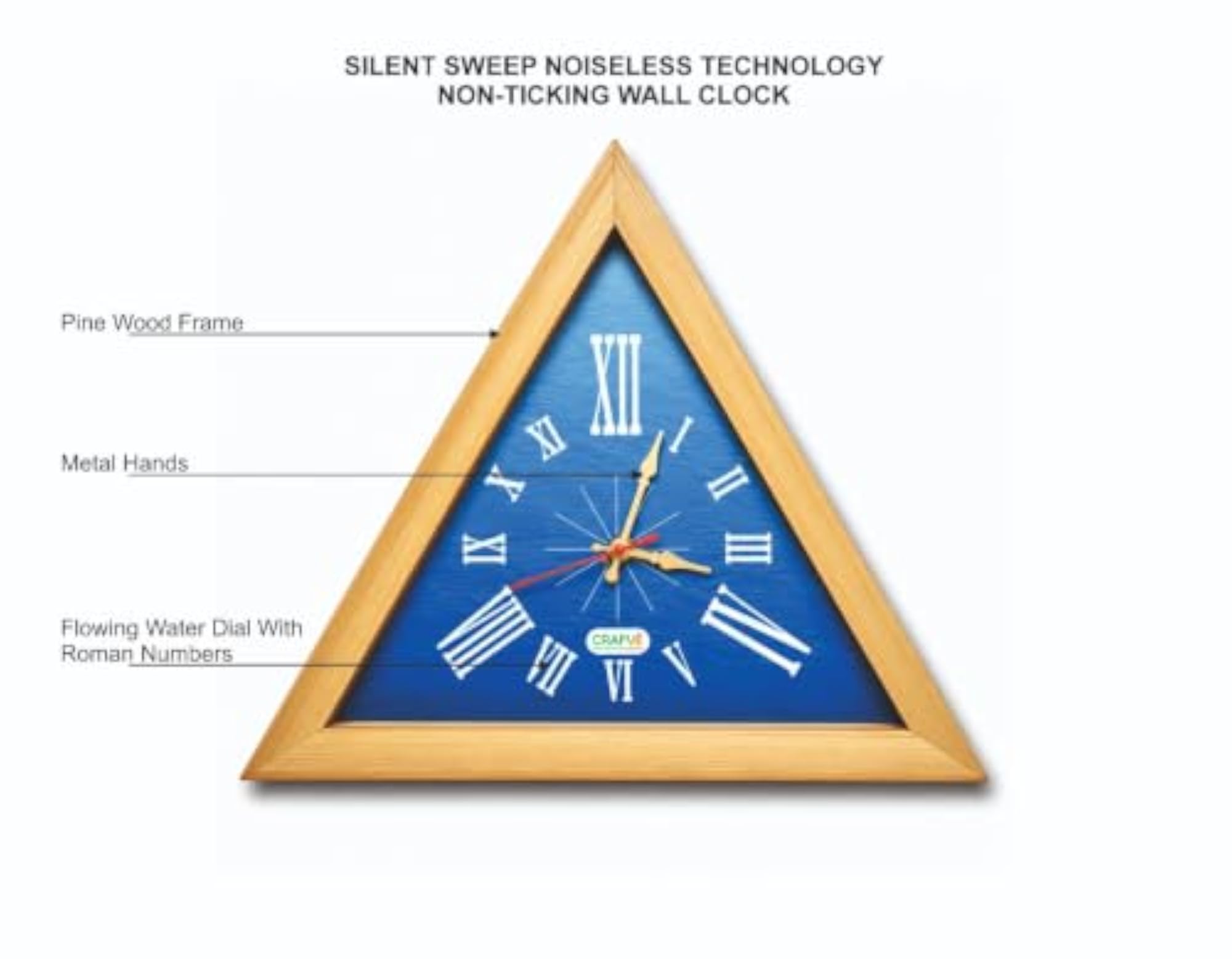 Vastu Compliant Triangle Wall Clock, Water Blue