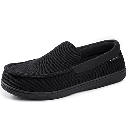EverFoams Chaussons mocassins confortables en mousse à mémoire de forme pour homme en tissu éponge respirant avec semelle en caoutchouc antidérapante, Noir , 42 1/3 EU Cover