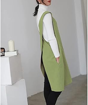 BBYBBS Zacht katoenen linnen schort, effen kleur, halter gekruiste banden, schorten in Japanse stijl. X-vorm keuken kookkleding. Cadeau voor vrouwelijke chef housewarming, groen (Shallow Grass Green