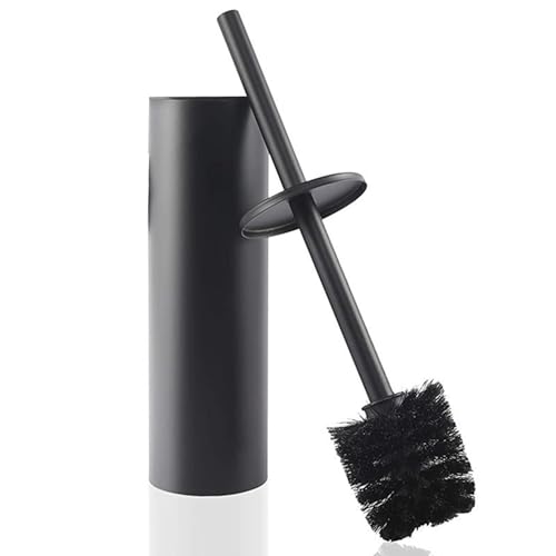 Juego de escobilla de inodoro y soporte, cepillo de inodoro de acero inoxidable con base y mango largo, cepillo limpiador de inodoro para baño, negro mate.
