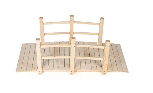 HYNAWIN Garden Bridge,Wood Arc Bridge with Rails for outside-5FT Length(Natural),Classic Decoration for Landscaping,Backyard Creek Pond or Farm