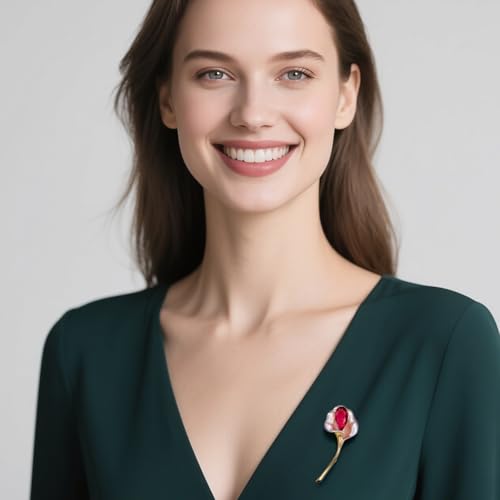 Image of 14K Gold-Plated Flower Brooch Pins Crystal Rhinestone Flower Brooch Pin Accessories Christmas Birthday Gift for Women