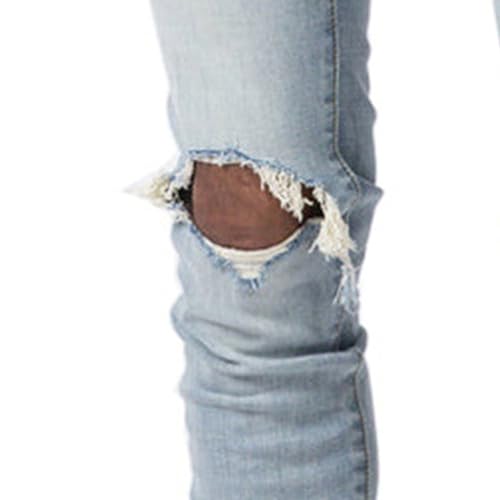 Men's Knee Hole Denim Pants Distressed Tapered Leg Jeans Ripped Straight Slim Fit Jean3