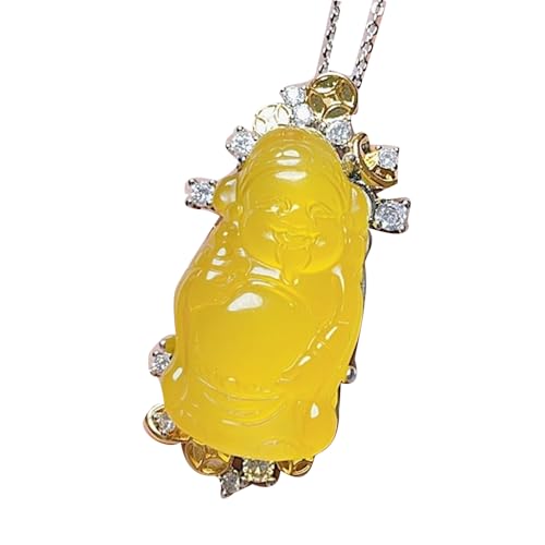 Collier argent S925 anti-ternissement et pendentif Dieu de la Fortune jaune naturel