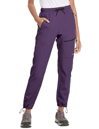 baleaf Women's Hiking Pants Water Resistant Lightweight Joggers Pant Quick Dry for All Seasons Elastic Waist Dark Purple XL
