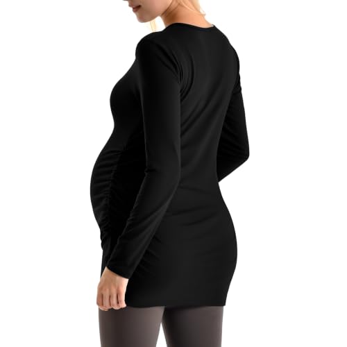 CADITEX Maternity Long Sleeve Shirt for Women Side Ruched Top Black M - image 3